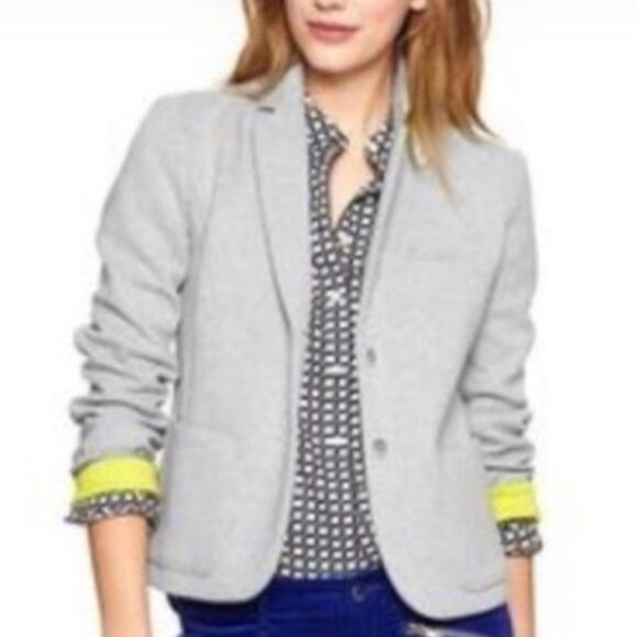 Gap The Academy Boy blazer. Heather gray knit. Chartreuse cuffs. Notched lapel. - Picture 1 of 8